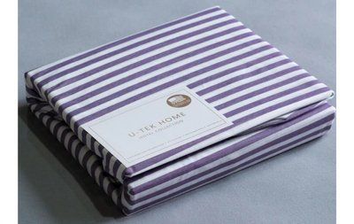 Простыня на резинке бело-сливовая в наборе с наволочками U-tek хлопок Stripe 30 Plum 150х190 posmar71830 фото