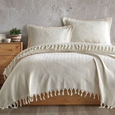 Покривало-плед з бахромою 200x230 Смужка айворі LoveYouHome loveyouhome_ly2315 фото