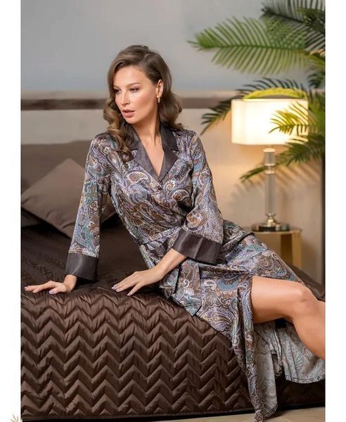 Довгий шовковий халат на гудзиках Джина 3819 Mia-Amore_3819_2XL фото