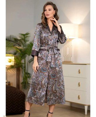 Довгий шовковий халат на гудзиках Джина 3819 Mia-Amore_3819_4XL фото