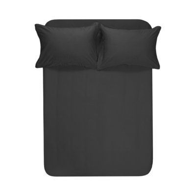 Простыня на резинке с наволочками из сатина Lotus Home - Dakota Modern, антрацит, 160x200+50x70 (2) svt-2000022346269 фото