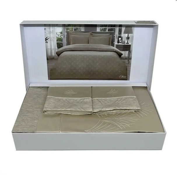 Постільна білизна сатин жаккард Tivolyo Home JACQUARD ELLISON BEJ Євро 200х220 p_s_k_002461 фото