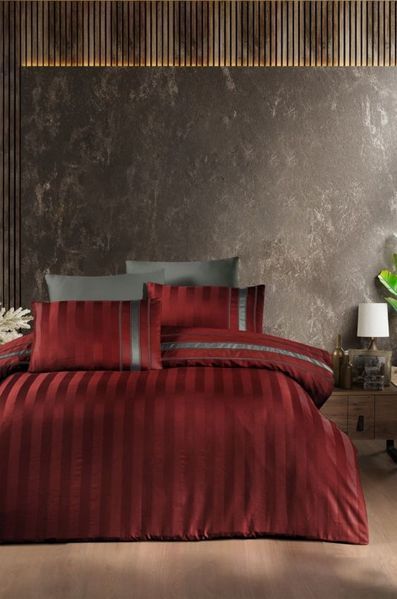 Комплект постільної білизни First Choice Сатин Deluxe DLX-242 Artwel DLX-243-Artwel-Dark-red-Євро фото
