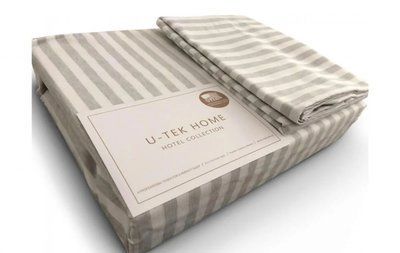 Простыня на резинке серая в наборе с наволочками U-tek хлопок Stripe 30 Grey 150х190 posmar68886 фото