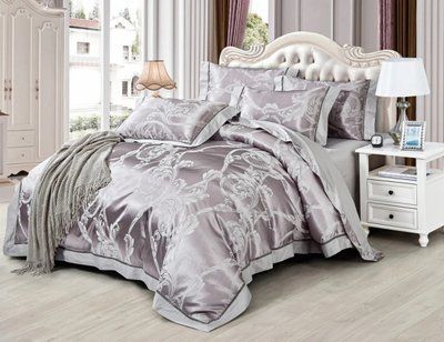 Набір постільної білизни JP-63 шовковий сріблястий жаккард Євро posmar85856 фото