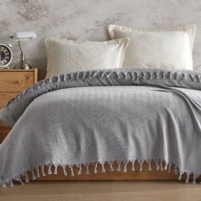 Покривало-плед з бахромою 200x230 Смужка сірий LoveYouHome loveyouhome_ly2316 фото