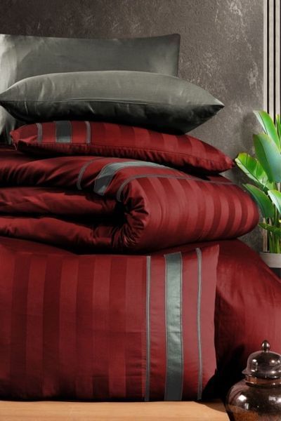 Комплект постільної білизни First Choice Сатин Deluxe DLX-242 Artwel DLX-243-Artwel-Dark-red-Євро фото