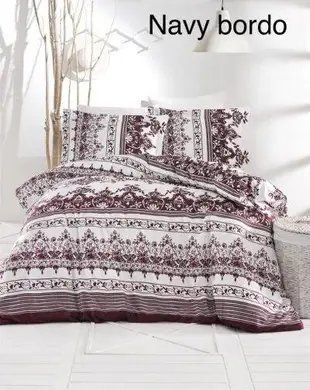 Постільна білизна сатин євро розмір Altinbasak Navy bordo m013246 фото