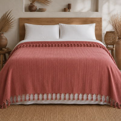 Покривало-плед з бахромою 200x230 Смужка теракот LoveYouHome loveyouhome_ly2314 фото