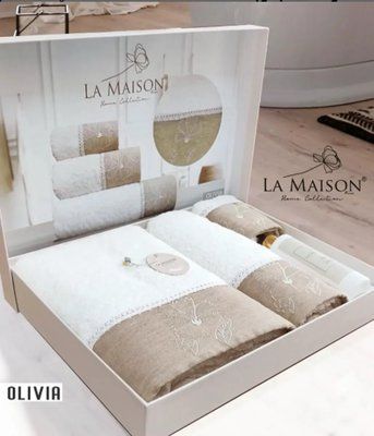 Набір рушників новорічний з ароматом La Maison Olivia (3шт) 3пр (30х50+50х90+70х140) см Набір LaMaison_30171-k фото