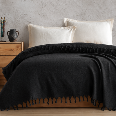 Покривало-плед з бахромою 200x230 Смужка чорний LoveYouHome loveyouhome_ly2317 фото