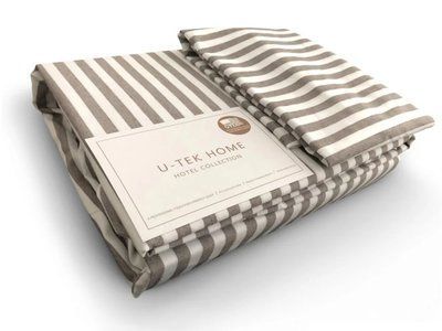 Простыня на резинке какао в наборе с наволочками U-tek хлопок Stripe 30 Cacao 180х190 posmar66492 фото