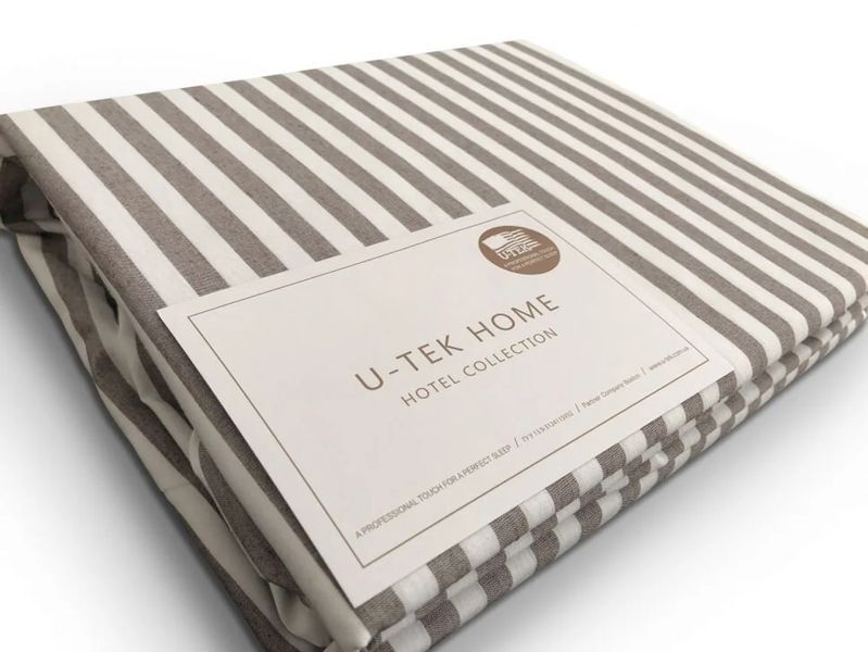 Простыня на резинке какао в наборе с наволочками U-tek хлопок Stripe 30 Cacao 180х190 posmar66492 фото