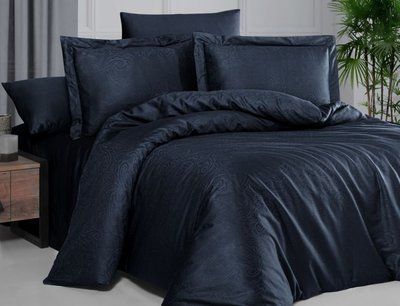 Комплект постільної білизни First Choice Jacquard Satin Feodora JS-27-Feodora-Navy-blue-Євро фото