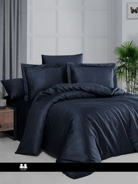 Комплект постільної білизни First Choice Jacquard Satin Feodora JS-27-Feodora-Navy-blue-Євро фото
