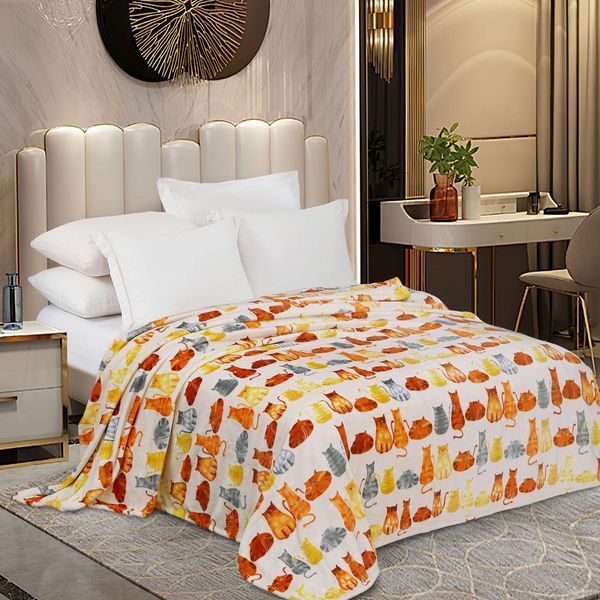 Плед тревел флісовий Котики бежевий з ременем Love You 150x200 см loveyouhome_88183 фото