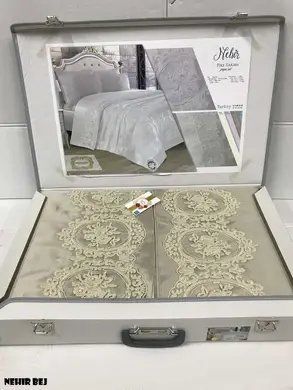 Літня постільна білизна з покривалом Піке Kubra Class Nehir bej FcKc-1005 фото