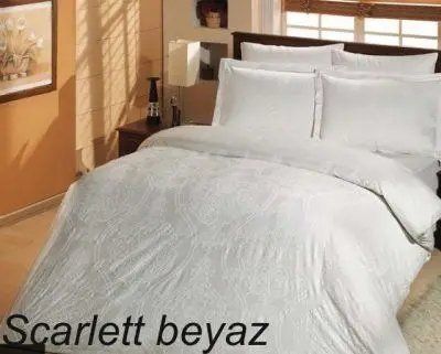 Постільна білизна сатин євро розмір Altinbasak scarlet beyaz m000775 фото