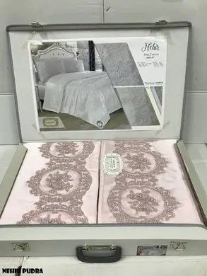 Літня постільна білизна з покривалом Піке Kubra Class Nehir pudra FcKc-1006 фото