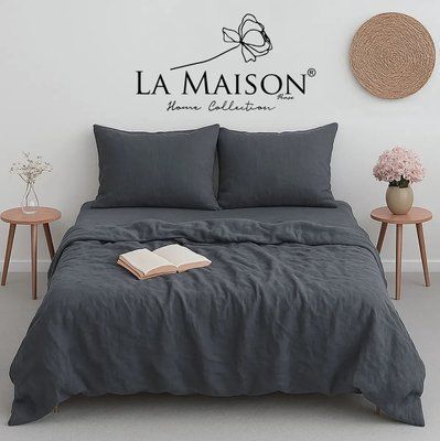 Постільна білизна варена бавовна La Maison Mariella Charcoal Євро 200х220 см LaMaison_41148 фото