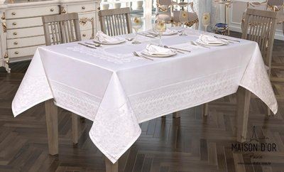 Скатертина на стіл 160x270 см з серветками 40x40 см Maison D'or Palmer, Білий White palmer-white фото