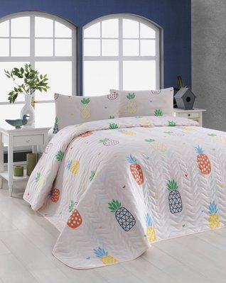 Покривало стьобане з наволочками Eponj Home - JokeAnanas krem ​​крем 200x220 svt-2000022240550 фото