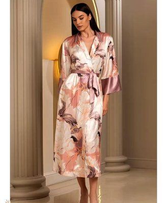 Довгий шовковий халат Півонії 4059 Mia-Amore 2XL/3XL Mia_4059_2XL/3XL фото