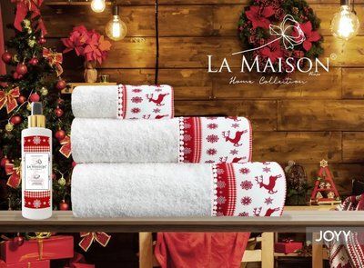 Набір рушників новорічний з ароматом La Maison Joyy (3шт) 3пр (30х50+50х90+70х140) см Набір LaMaison_30295 фото