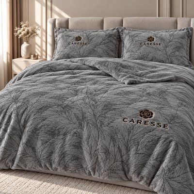 Комплект велюрової постільної білизни Caresse, Темно-сірий crss-5339-dark-gray фото