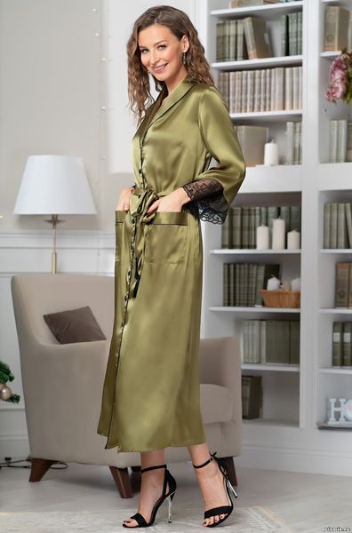 Женский шелковый халат на пуговицах "Оливия" 3649 Mia-Amore_3649_2XL фото