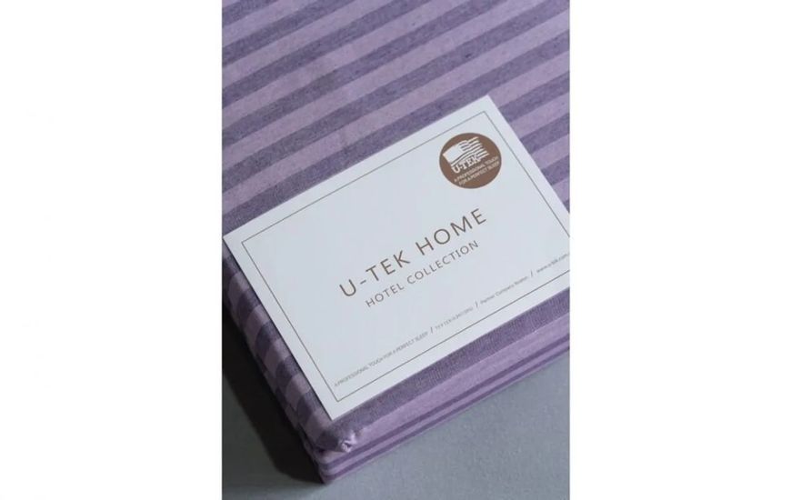 Простыня на резинке сиреневая в наборе с наволочками U-tek хлопок Stripe 30 Plum-Lilac 200х220 posmar71812 фото