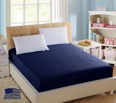 Простирадло на гумці Dark Blue сатинове Jefferson синє 150х190 posmar54419 фото