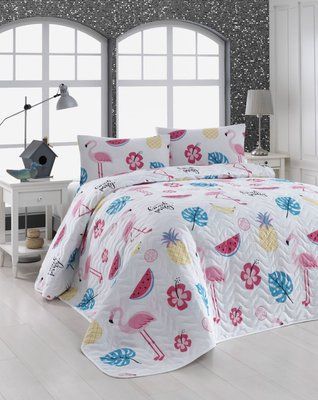 Покривало стьобане з наволочками Eponj Home - Kokteyl beyaz білий 200x220 svt-2000022240574 фото