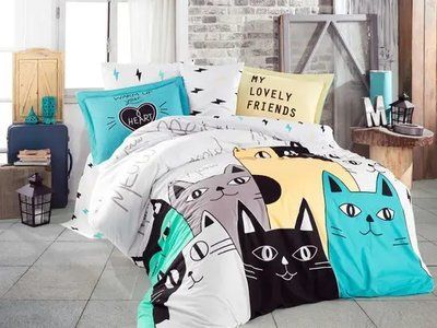 Постільна білизна HOBBY Poplin Love Cats жовтий 45115_1,5 фото