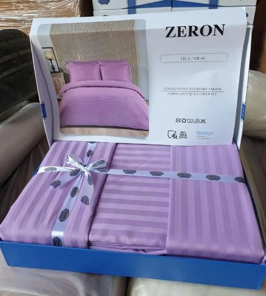 Постельное бельё сатин страйп Zeron LILA Евро 200х220 см 240х260 см 50х70см (2шт) 70х70см (2шт) p_s_k_18777 фото