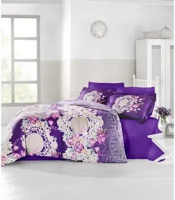 Постільна білизна сатин євро розмір Altinbasak elvin mor m012066 фото