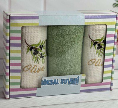 Suvari olive 002 3в1 40x60 см , набір рушників (махра / вафелька) Sul-5625-1 фото