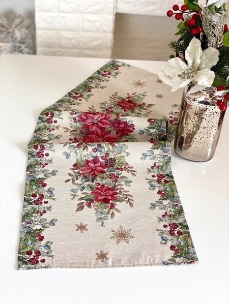 Дорожка гобеленовая RUNNER1391NA Limaso, 45x140, Прямоугольная, Новогодний, Серебряный люрекс, 70% полиэстер, 23% хлопок, 3% акрил, 4% металлическое волокно, Гобелен lim_RUNNER1391NA-45 фото