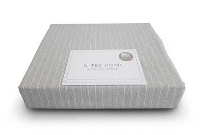 Простыня на резинке серо-белая в наборе с наволочкой U-tek хлопок Stripe Grey-White 90х200 posmar68914 фото