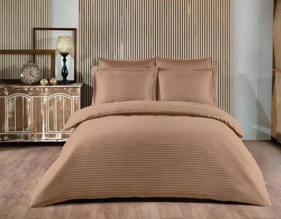 Постельное бельё сатин страйп Zeron KAHVERENGI Евро 200х220 см 240х260 см 50х70см (2шт) 70х70см (2шт) p_s_k_18775 фото