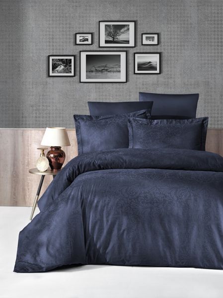 Комплект постельного белья First Choice Jacquard Satin Tecna JS-06-Tecna-Lacivert-Євро фото