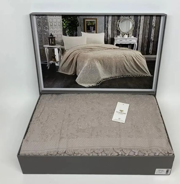 Простыня махровая хлопок DIAMOND MALVINA GREY /BEIGE Евро 200х220 см p_s_k_602518 фото