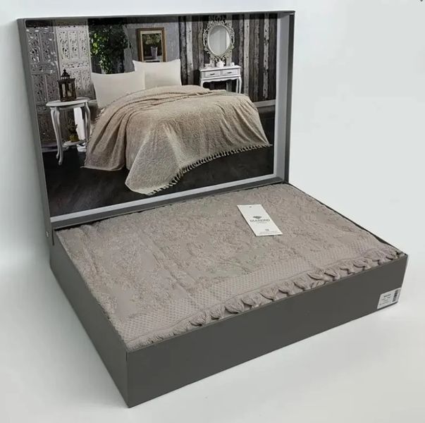 Простыня махровая хлопок DIAMOND MALVINA GREY /BEIGE Евро 200х220 см p_s_k_602518 фото