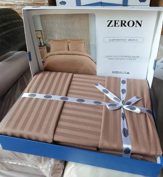 Постільна білизна сатин страйп Zeron KAHVERENGI Полуторний 160х220 см 180х240 см 50х70см (1шт) 70х70см (1шт) p_s_k_18792 фото