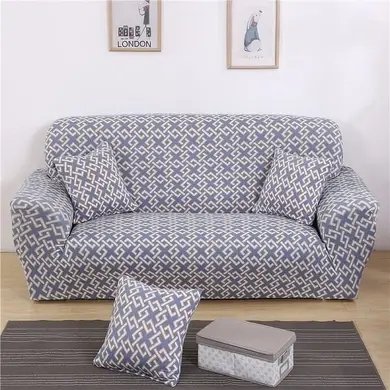 Чохол на диван + 2 крісла еластичні принт Homytex Абстракція блакитна Ht-183011 фото