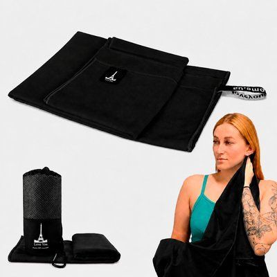 Дорожное спортивное полотенце Love You из микрофибры с чехлом Черный 50х90 loveyouhome_60180 фото