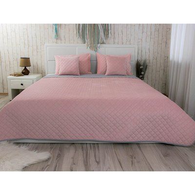 Двостороннє декоративне покривало Velour Ромб, 220x240 см, Євро, Pink and Grey Рожевий та Сірий 330.55_Pink_and_Grey фото