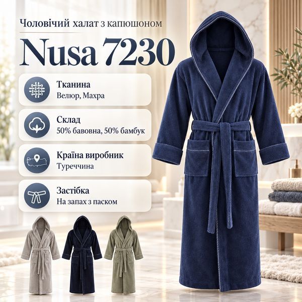Мужской с капюшоном Nusa 7230, длинный ns-7230-khaki-2xl фото