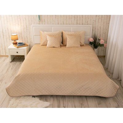 Двустороннее декоративное покрывало Velour Ромб, 180x220 см, Двуспальное, Beige Бежевый 340.55_Beige_ромб фото