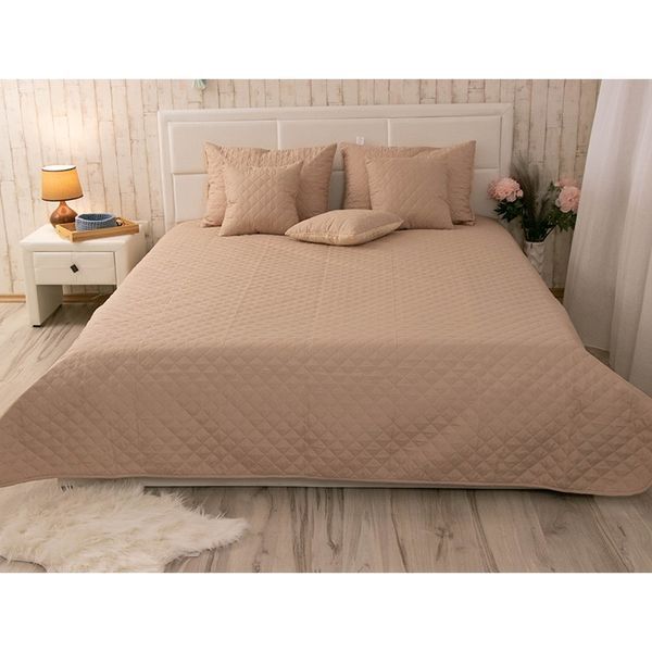 Двустороннее декоративное покрывало Velour Ромб, 180x220 см, Двуспальное, Beige Бежевый 340.55_Beige_ромб фото